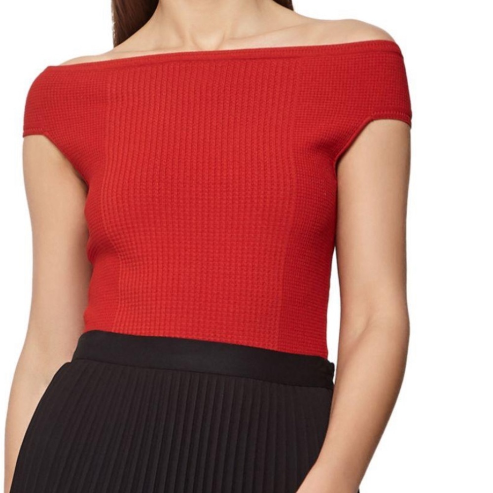 REISS Zena off shoulder knit top red cap sleeve Sz M